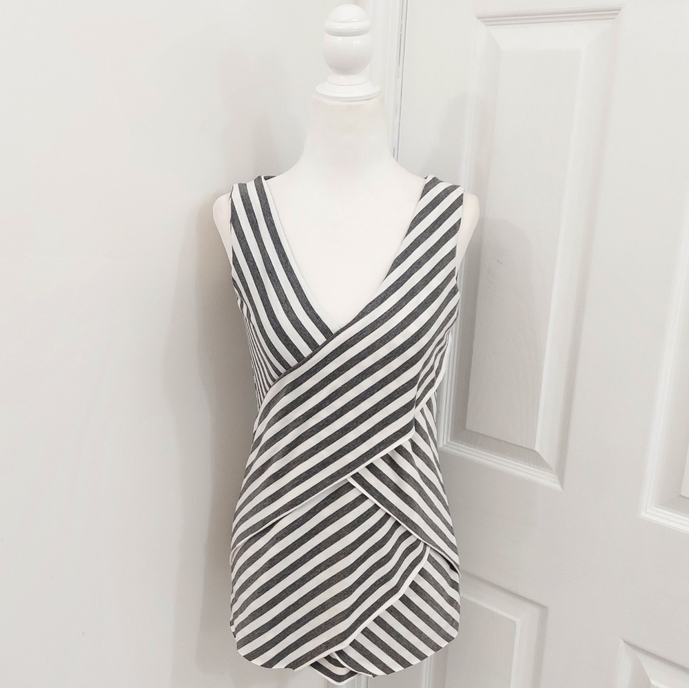 NWT Grey and White Striped Layered Top